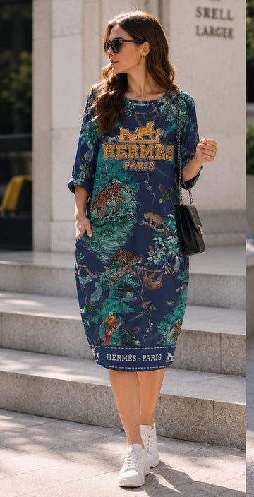 Azure Forest Lounge Dress – Blue Print