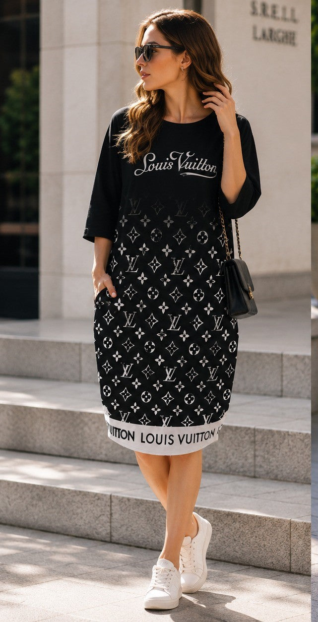 Gradient Monogram Street Dress – Black & White