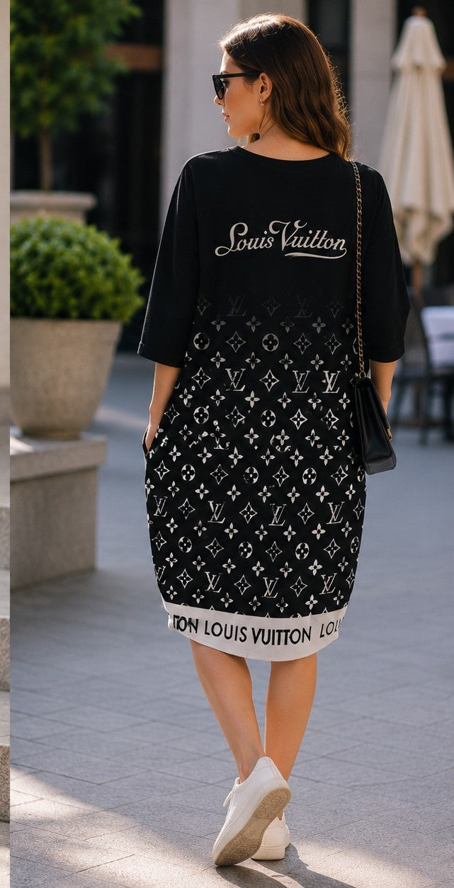 Gradient Monogram Street Dress – Black & White
