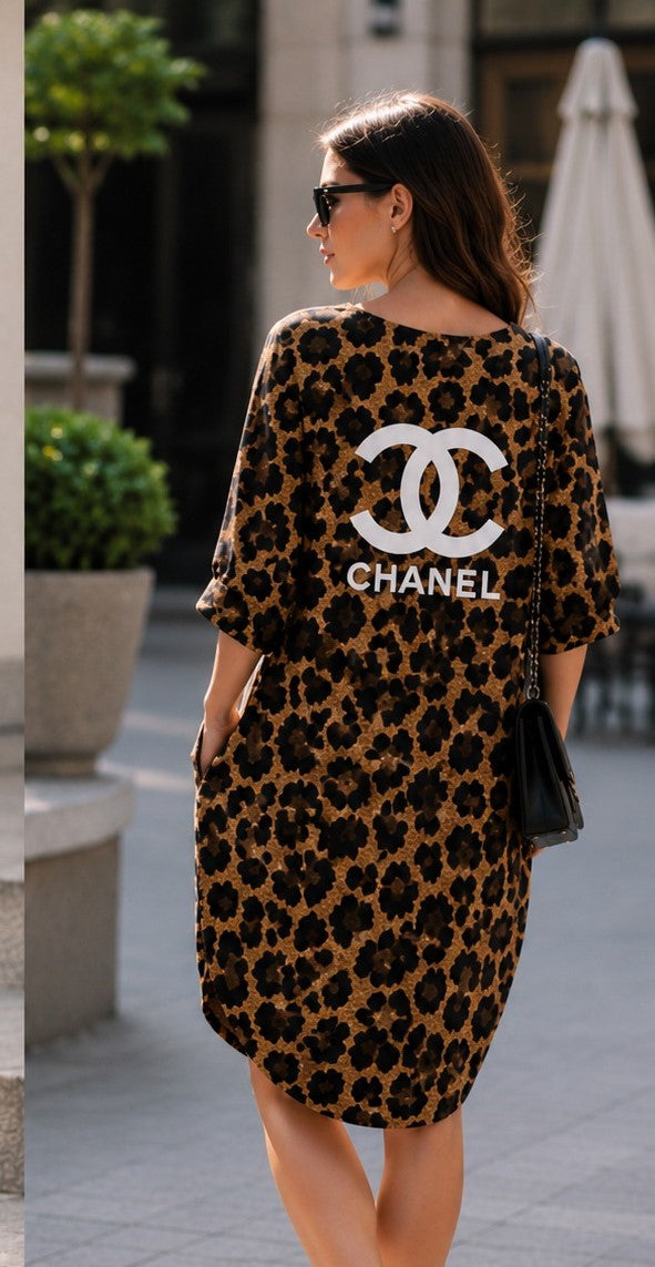 Leopard Luxe Oversized Dress – Beige & Black