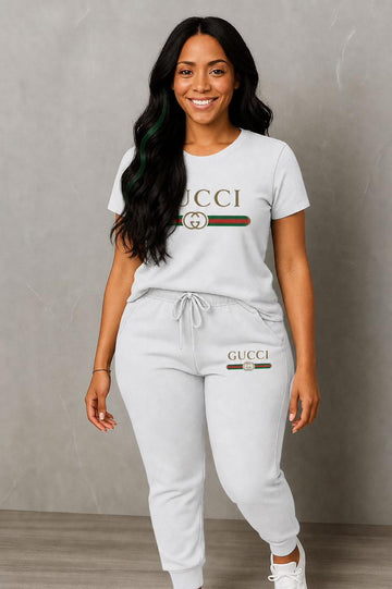Elite Ash Stripe Tracksuit Set – White