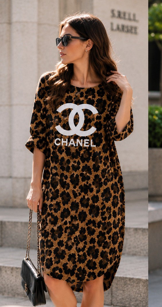 Leopard Luxe Oversized Dress – Beige & Black