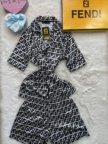 Black & White Monogram Satin Pajama Set