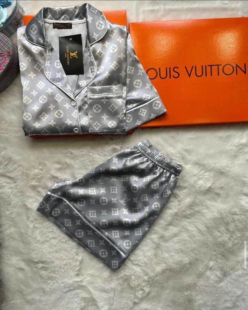Grey Monogram Satin Lounge Shorts