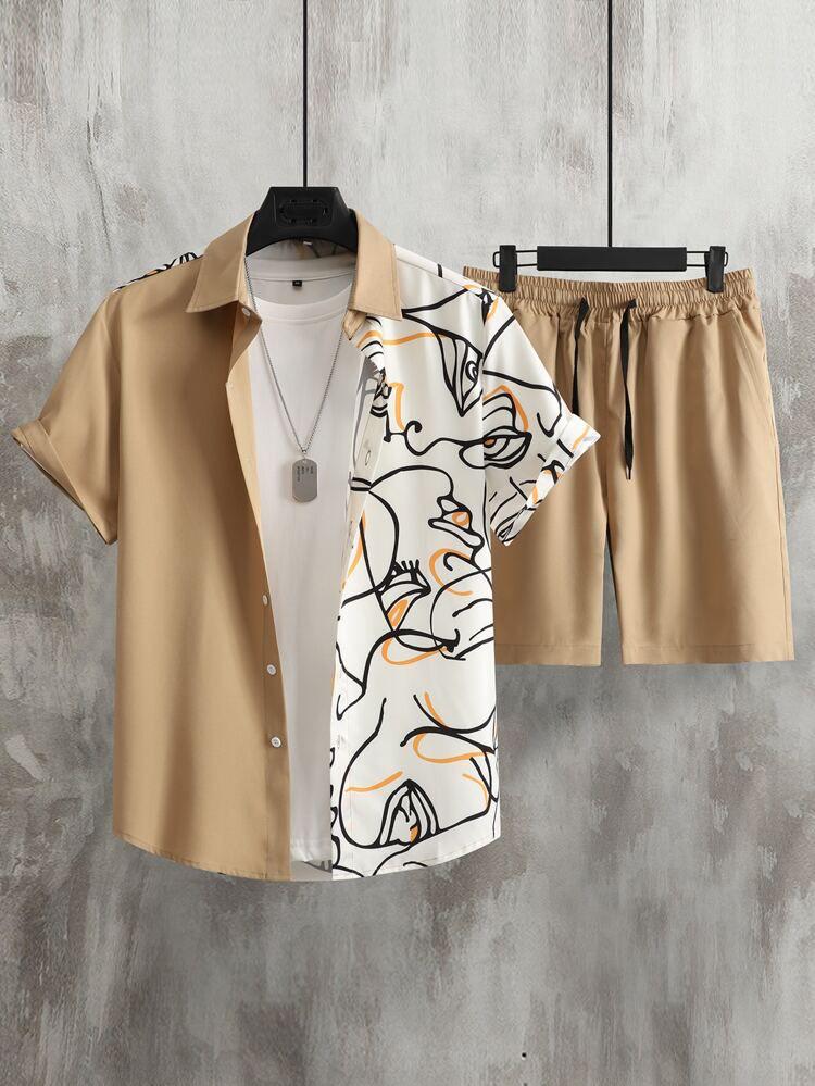 Abstract Art Button-Up Shirt – Khaki