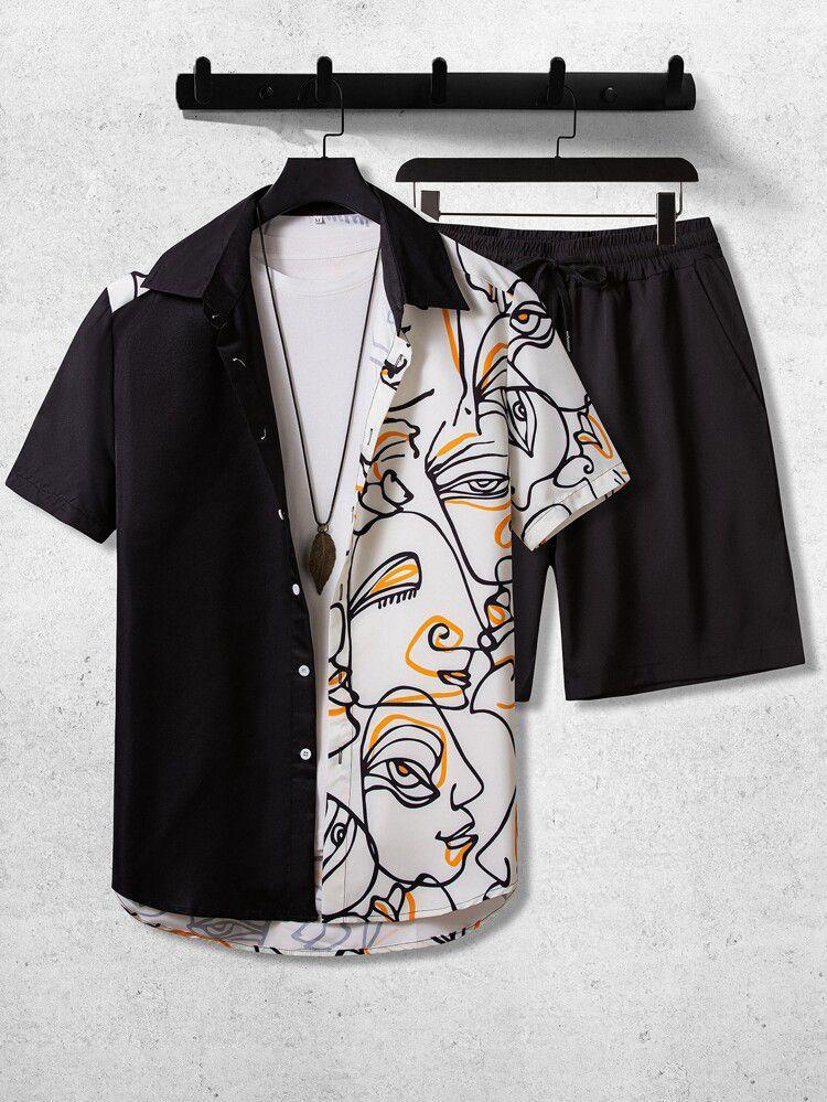 Dual Contrast Printed Shirt – Black