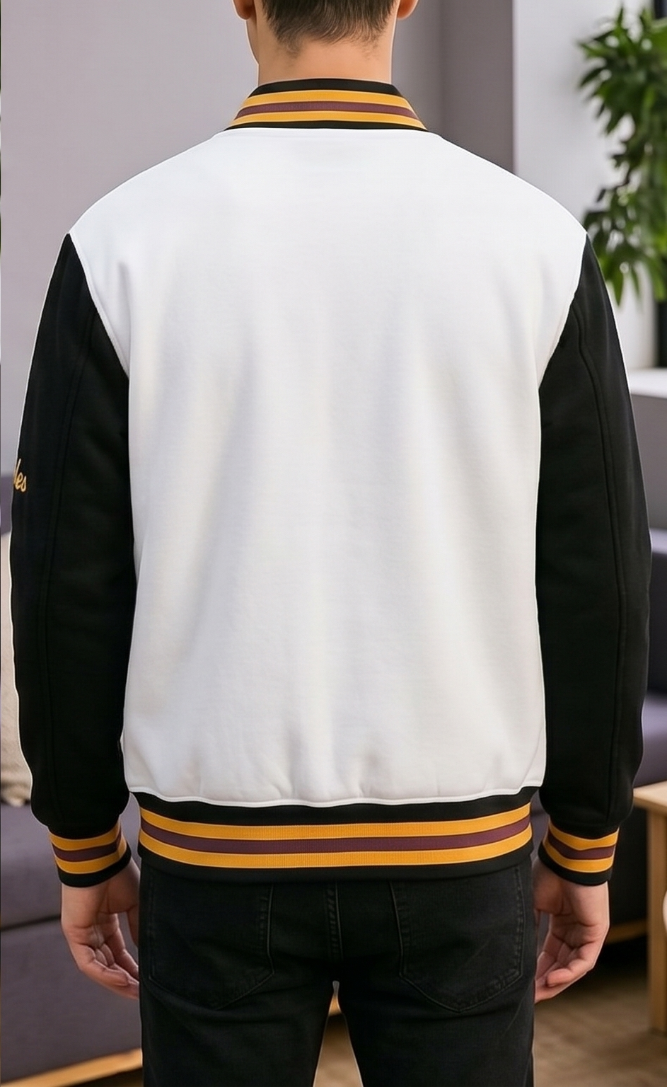 Midnight Court Baseball Jacket – Black & White
