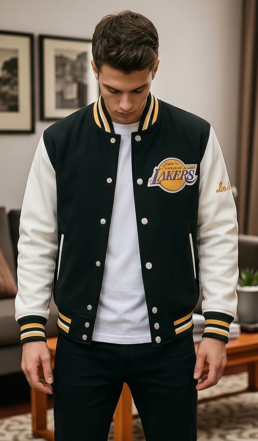 Midnight Court Baseball Jacket – Black & White