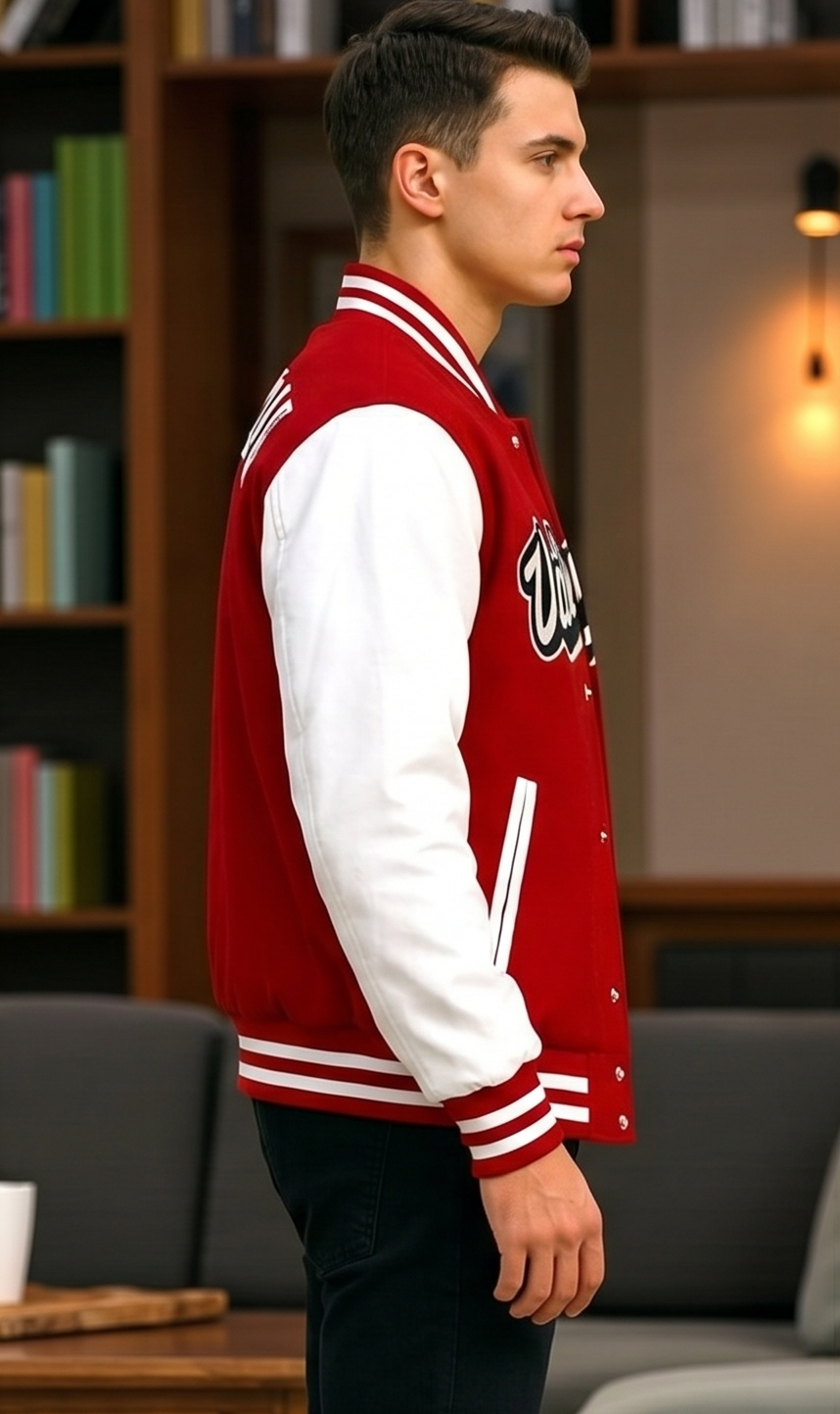 Crimson Classic Baseball Jacket – Red & White