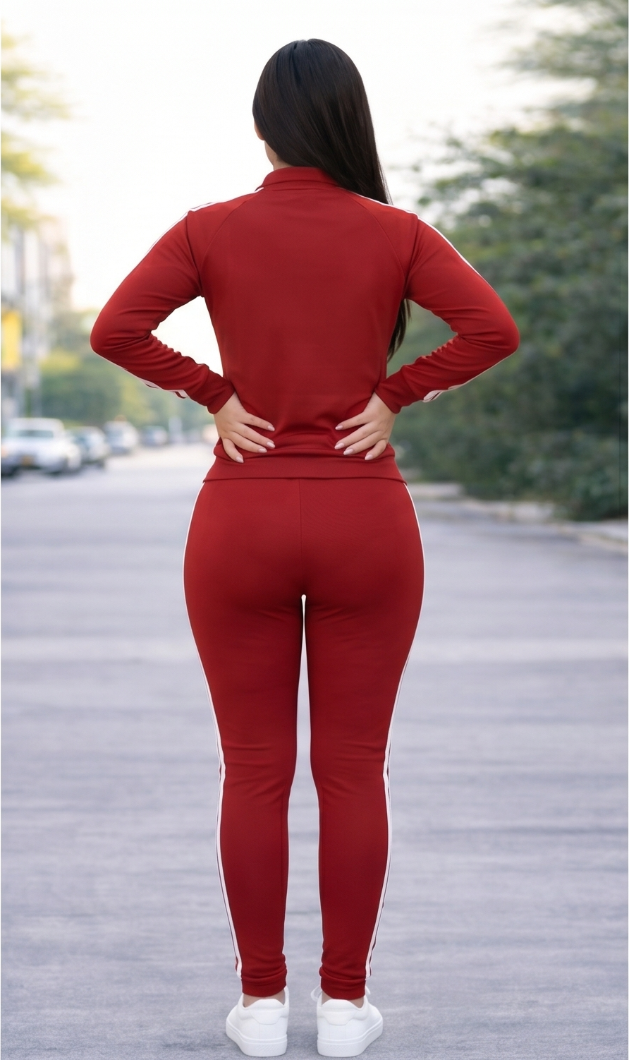 Crimson Sport Stripe Tracksuit – Red & Black
