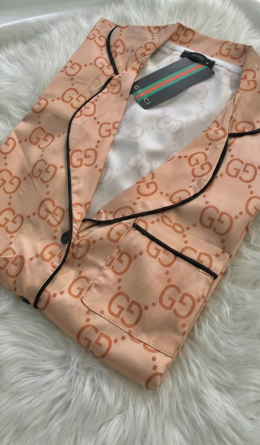 Amber Dune Monogram Satin Set - Beige & Orange
