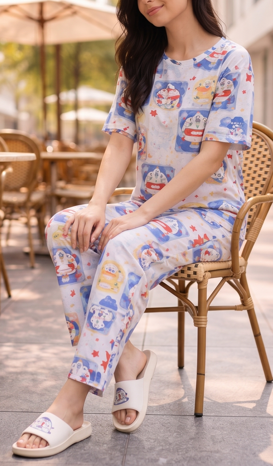 Classic Cartoon Pajama Set – White & Multi