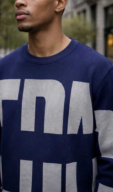 Urban Navy Typography Oversized Sweatshirt - Navy Blue