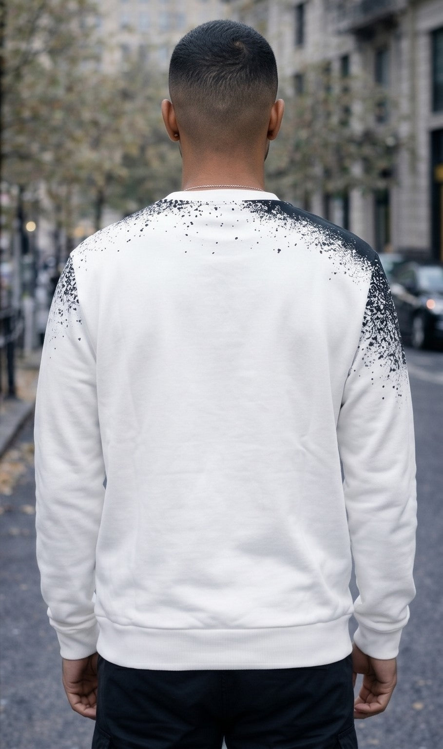 Monochrome Gradient Monogram-Inspired Crewneck Sweatshirt – Black & White