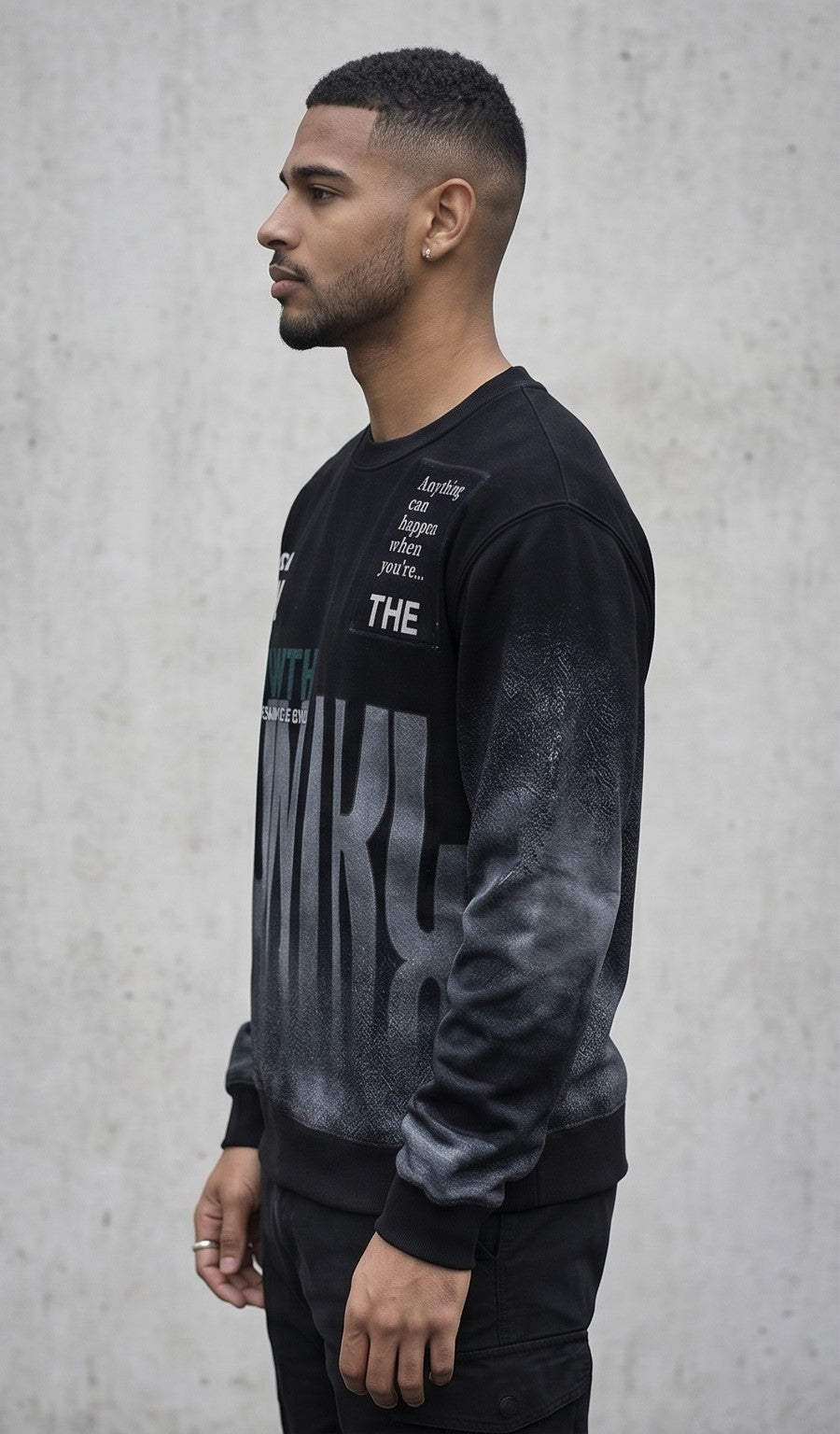 Black Graphic Text Print Round Neck Sweatshirt – Long Sleeve Streetwear Edition
