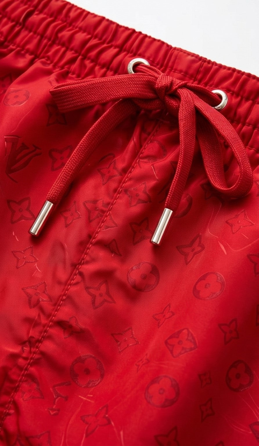 Monogram Jacquard Swim Shorts – Red with Drawstring Waist