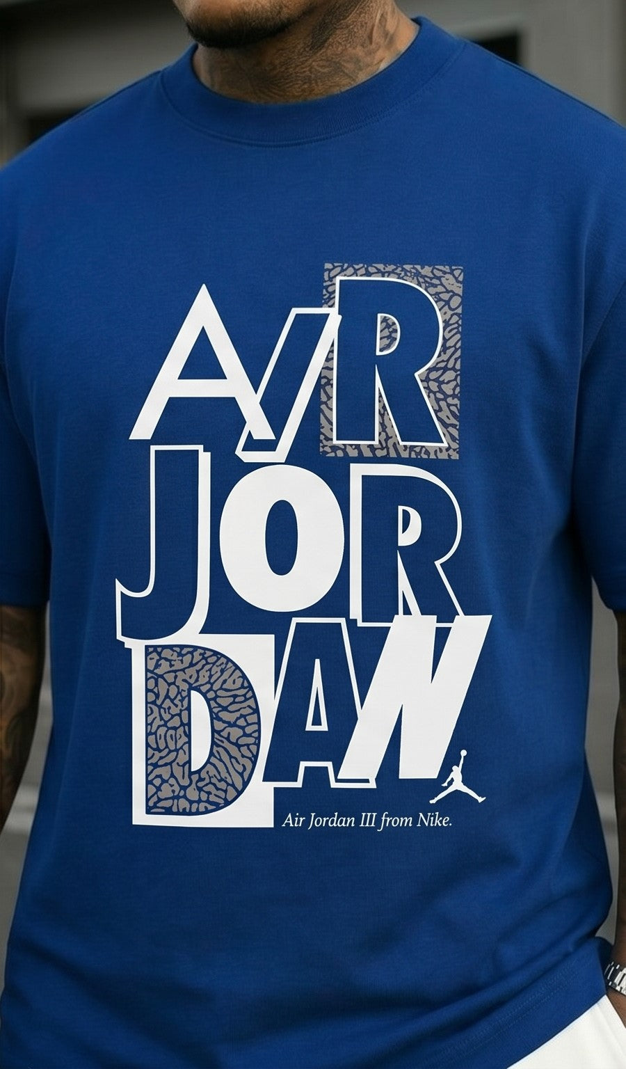 Midnight Navy Graphic Crew Neck T-Shirt – “Air” Inspired Print with Elephant Detail