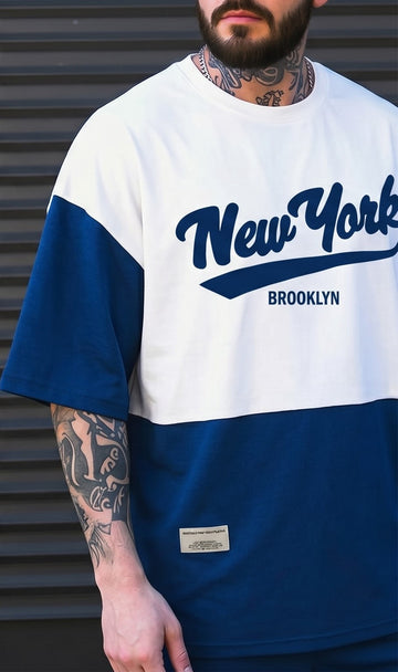 Brooklyn Graphic Sportswear T-Shirt & Shorts Set – Blue & White