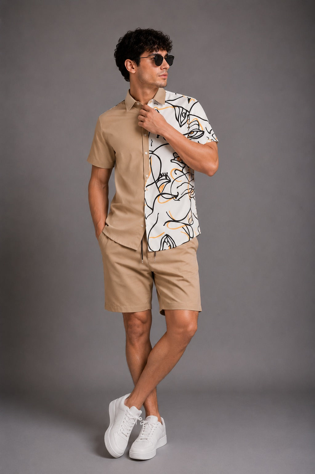 Abstract Art Button-Up Shirt – Khaki