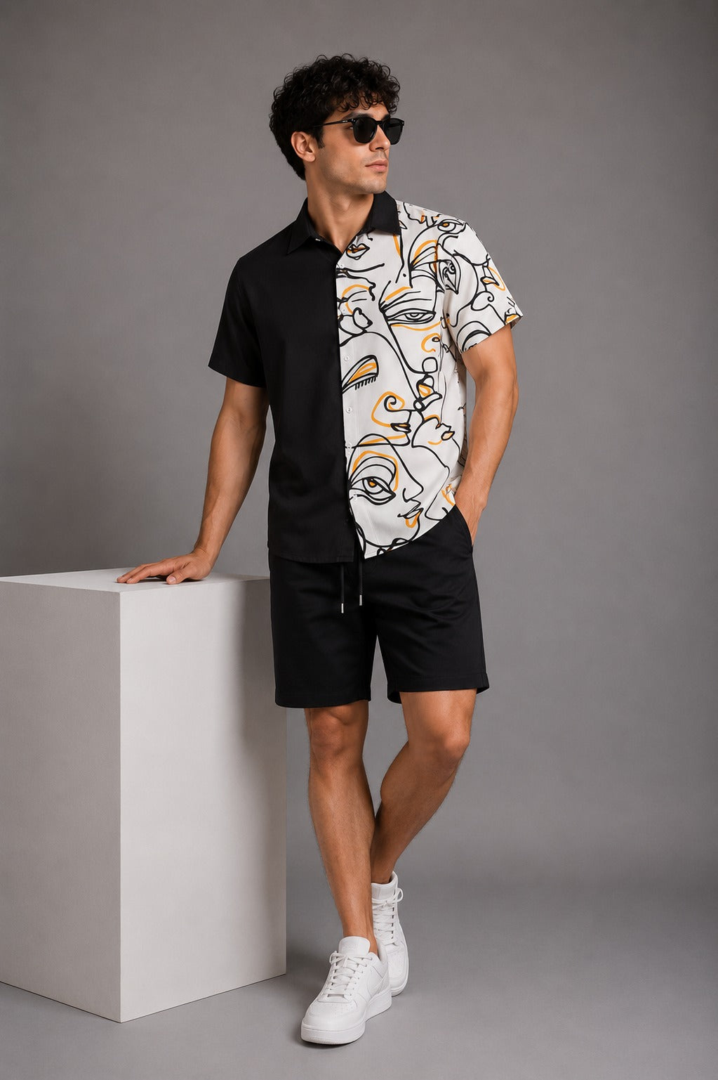 Dual Contrast Printed Shirt – Black