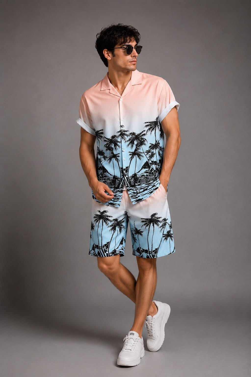 Sunset Palm Ombre Shirt – Pink & Blue