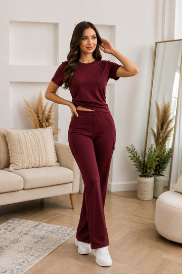 Burgundy Utility Flare Pants