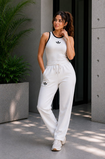 White Ribbed Logo Lounge Set