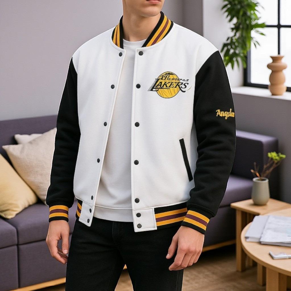 Midnight Court Baseball Jacket – Black & White