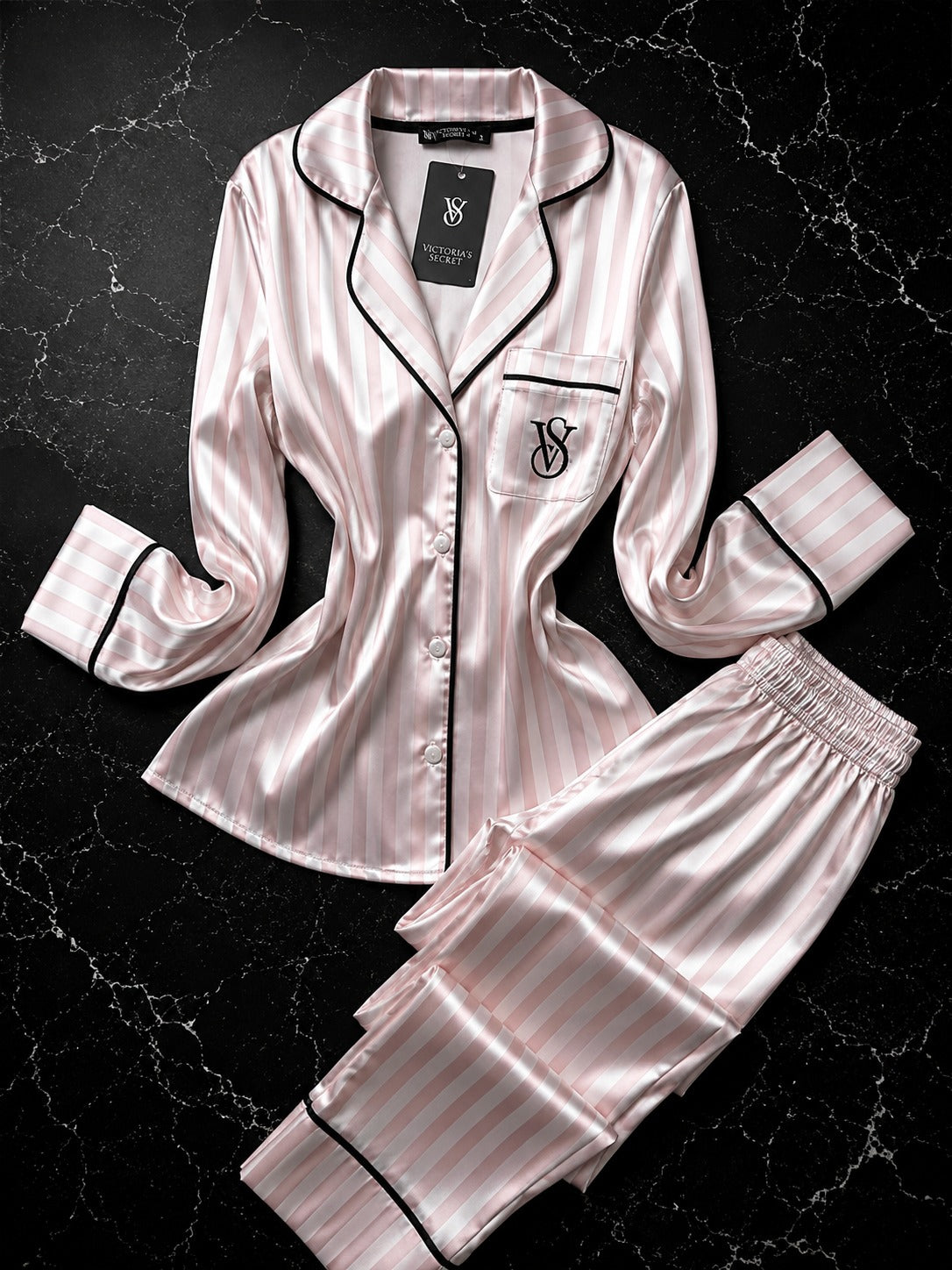 Blush Icon Stripe Satin Set - Pink